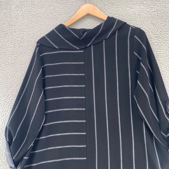 Soft Surroundings Top Womens 1X Plus Black Striped Cowl Neck Roll Tab Sleeves - Picture 4 of 11